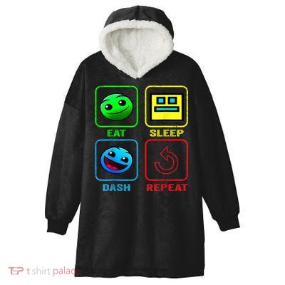 Eat Sleep Dash Repeat Video Game Geometry Video Gamer Cool Gift Hooded Wearable Blanket