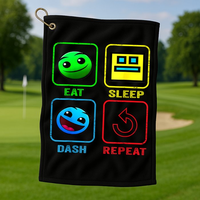 Eat Sleep Dash Repeat Video Game Geometry Video Gamer Cool Gift Golf Towel