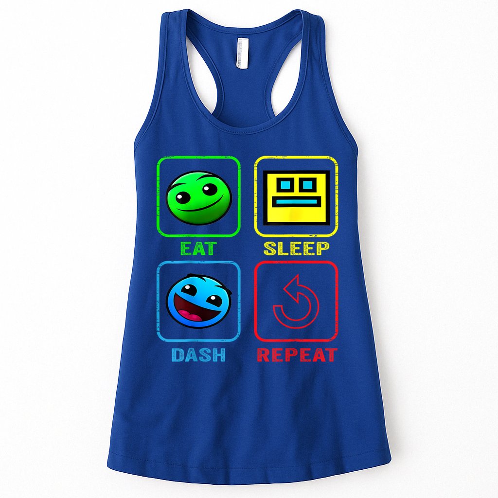 Eat Sleep Dash Repeat Video Game Geometry Video Gamer Cool Gift Womens Tank Top