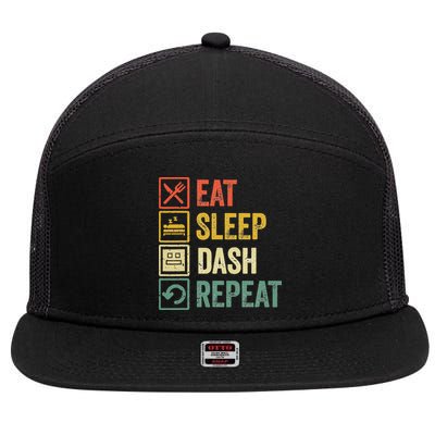 Eat Sleep Dash Repeat Video Game Geometry 7 Panel Mesh Trucker Snapback Hat