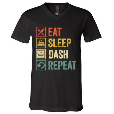Eat Sleep Dash Repeat Video Game Geometry V-Neck T-Shirt