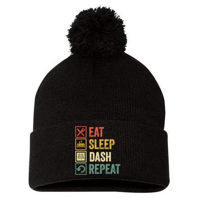 Eat Sleep Dash Repeat Video Game Geometry Pom Pom 12in Knit Beanie