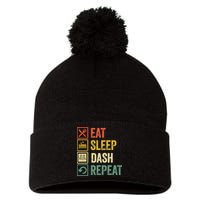 Eat Sleep Dash Repeat Video Game Geometry Pom Pom 12in Knit Beanie