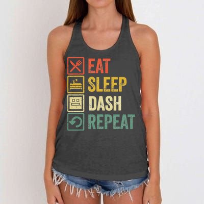 Eat Sleep Dash Repeat Video Game Geometry Women's Knotted Racerback Tank