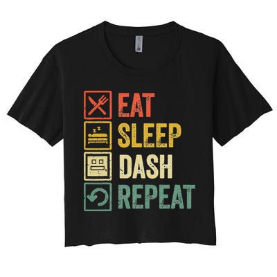 Eat Sleep Dash Repeat Video Game Geometry Crop Top