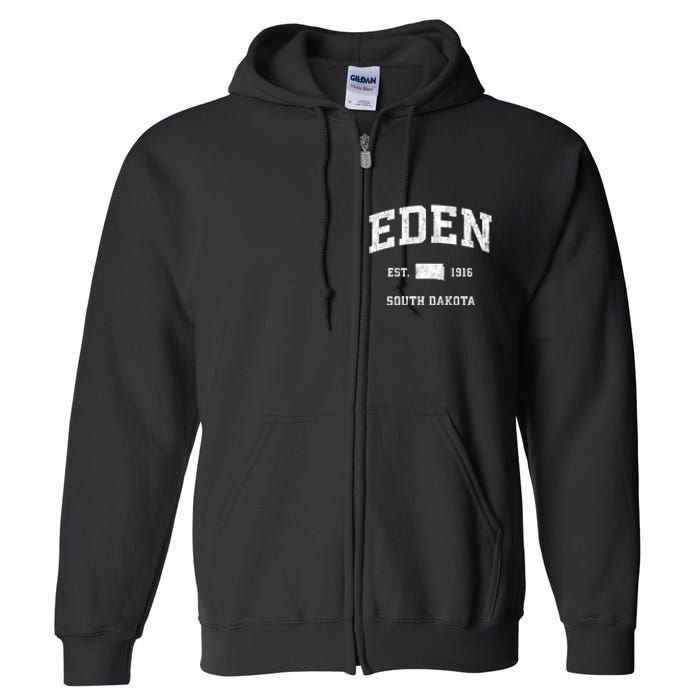 Eden South Dakota Sd Vintage Athletic Sports Full Zip Hoodie