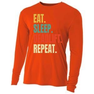 Eat Sleep Deadlift Repeat Weightlifting Fitness Gym Retro Gift Cooling Performance Long Sleeve Crew