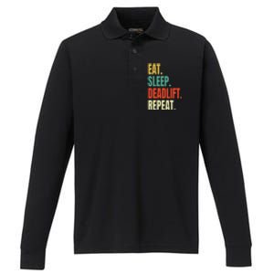 Eat Sleep Deadlift Repeat Weightlifting Fitness Gym Retro Gift Performance Long Sleeve Polo