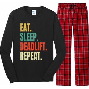 Eat Sleep Deadlift Repeat Weightlifting Fitness Gym Retro Gift Long Sleeve Pajama Set