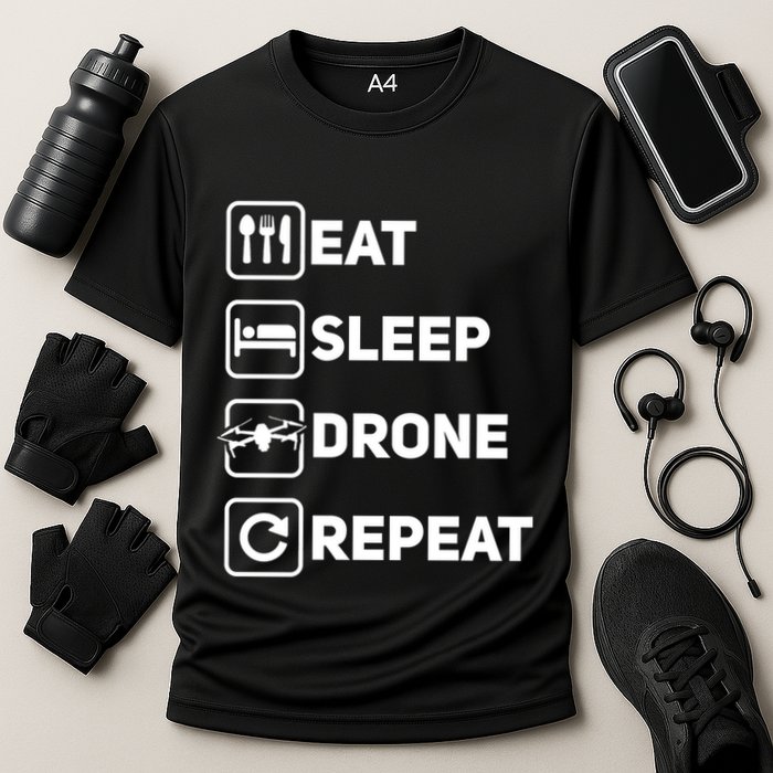 Eat Sleep Drone Repeat Funny Drone Pilot Flying Cute Gift Cooling Performance Crew T-Shirt