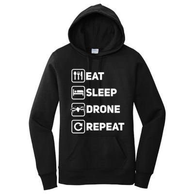 Eat Sleep Drone Repeat Funny Drone Pilot Flying Cute Gift Women's Pullover Hoodie