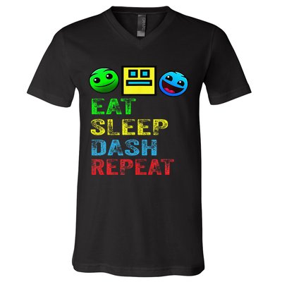 Eat Sleep Dash Repeat Video Game Geometry Video Gamer Gift V-Neck T-Shirt