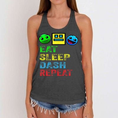 Eat Sleep Dash Repeat Video Game Geometry Video Gamer Gift Women's Knotted Racerback Tank