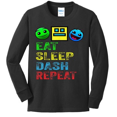 Eat Sleep Dash Repeat Video Game Geometry Video Gamer Gift Kids Long Sleeve Shirt