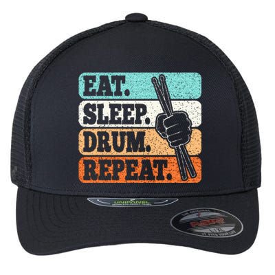 Eat Sleep Drum Repeat Funny Drummer Drumming Lover Retro Flexfit Unipanel Trucker Cap