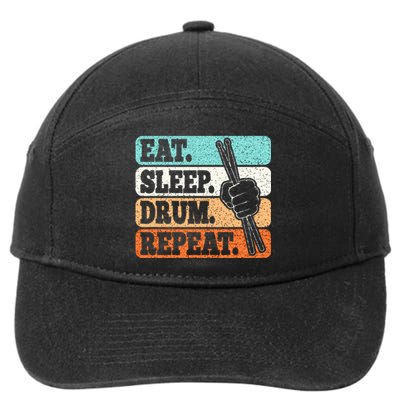 Eat Sleep Drum Repeat Funny Drummer Drumming Lover Retro 7-Panel Snapback Hat