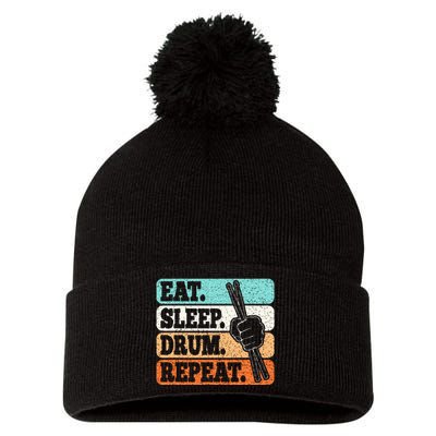 Eat Sleep Drum Repeat Funny Drummer Drumming Lover Retro Pom Pom 12in Knit Beanie