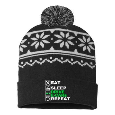 Eat Sleep Drive ECars Drive Electric Funny Electric Vehicle USA-Made Snowflake Beanie