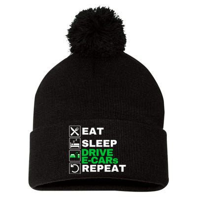 Eat Sleep Drive ECars Drive Electric Funny Electric Vehicle Pom Pom 12in Knit Beanie