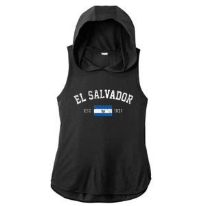 El Salvador Est. 1821 Salvadoran Flag Independence Day Ladies PosiCharge Tri-Blend Wicking Draft Hoodie Tank