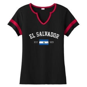 El Salvador Est. 1821 Salvadoran Flag Independence Day Ladies Halftime Notch Neck Tee