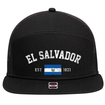 El Salvador Est. 1821 Salvadoran Flag Independence Day 7 Panel Mesh Trucker Snapback Hat