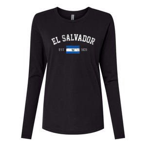 El Salvador Est. 1821 Salvadoran Flag Independence Day Womens Cotton Relaxed Long Sleeve T-Shirt