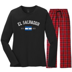 El Salvador Est. 1821 Salvadoran Flag Independence Day Women's Long Sleeve Flannel Pajama Set 