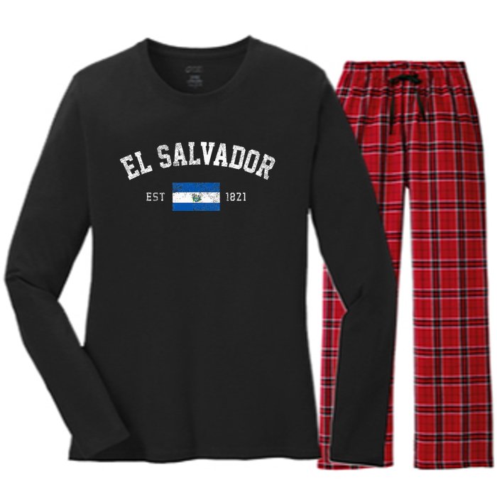 El Salvador Est. 1821 Salvadoran Flag Independence Day Women's Long Sleeve Flannel Pajama Set 