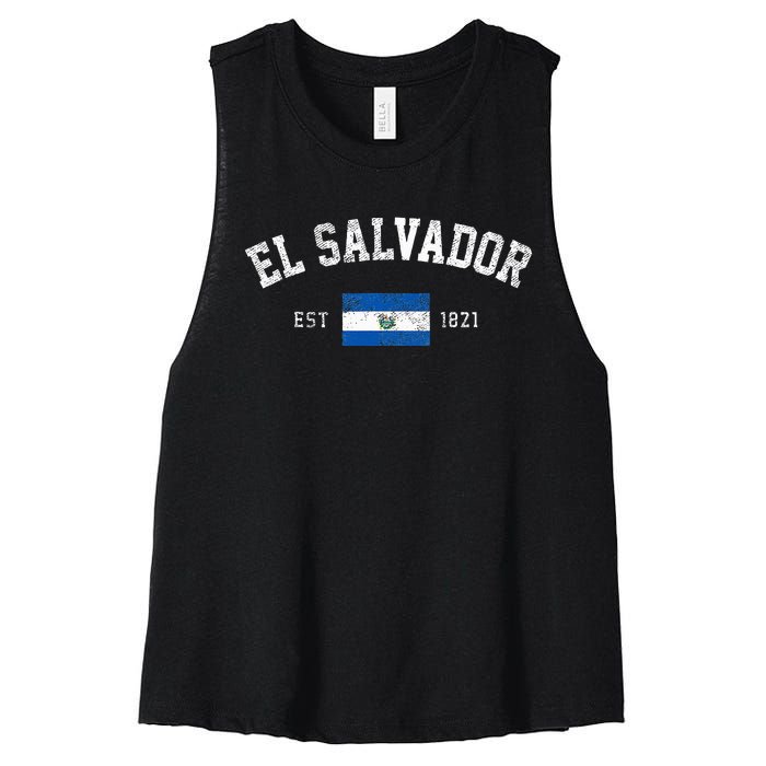 El Salvador Est. 1821 Salvadoran Flag Independence Day Women's Racerback Cropped Tank