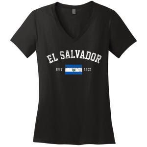 El Salvador Est. 1821 Salvadoran Flag Independence Day Women's V-Neck T-Shirt