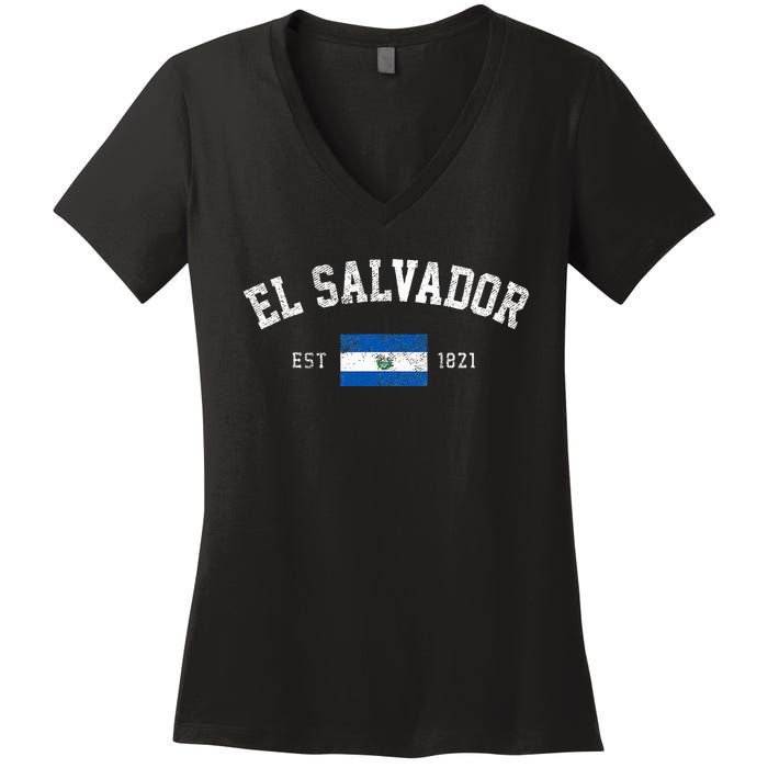 El Salvador Est. 1821 Salvadoran Flag Independence Day Women's V-Neck T-Shirt