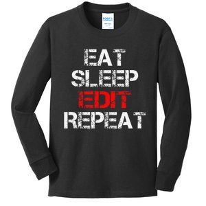 Eat Sleep Edit Repeat Editor Writer Journalist Reporter Kids Long Sleeve Shirt