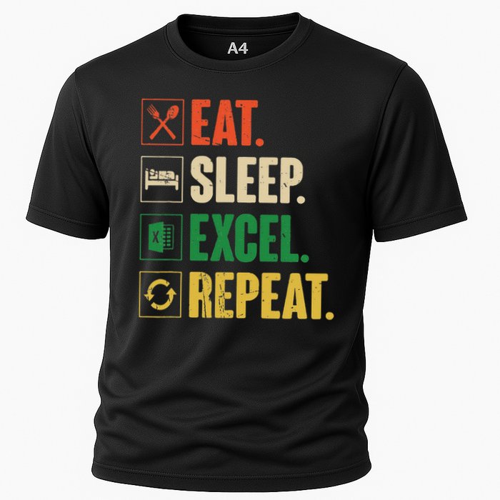 Eat Sleep Excel Repeat Funny Vintage Retro Excel Cooling Performance Crew T-Shirt
