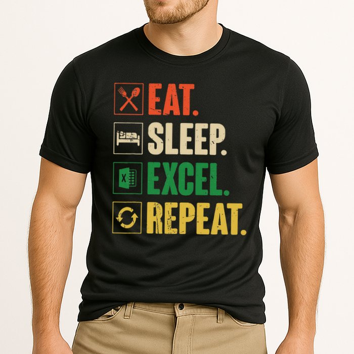 Eat Sleep Excel Repeat Funny Vintage Retro Excel Cooling Performance Crew T-Shirt