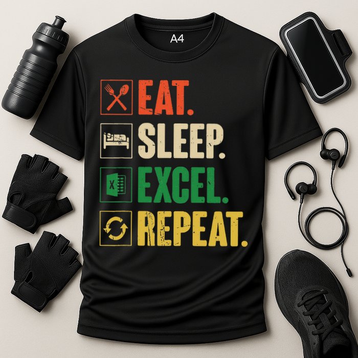 Eat Sleep Excel Repeat Funny Vintage Retro Excel Cooling Performance Crew T-Shirt
