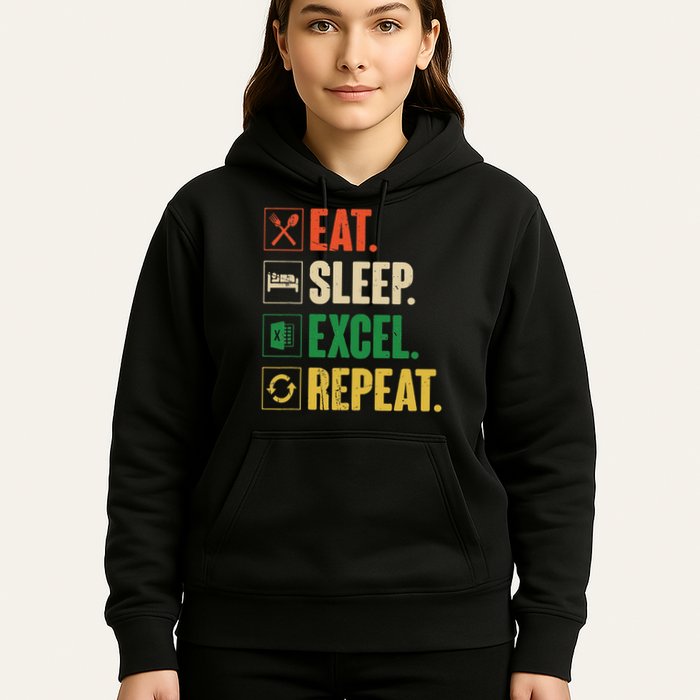 Eat Sleep Excel Repeat Funny Vintage Retro Excel Hoodie