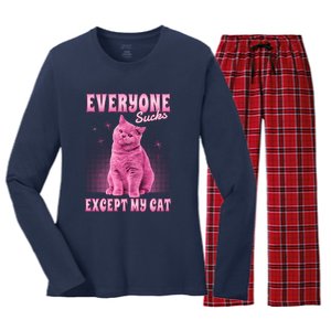 Everyone Sucks Except My Cat Women's Long Sleeve Flannel Pajama Set 