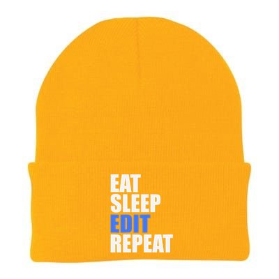 Eat Sleep Edit Repeat Editor Writer Journalist Reporter Knit Cap Winter Beanie