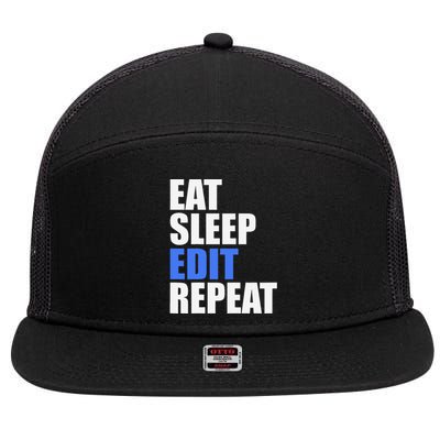 Eat Sleep Edit Repeat Editor Writer Journalist Reporter 7 Panel Mesh Trucker Snapback Hat