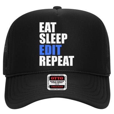 Eat Sleep Edit Repeat Editor Writer Journalist Reporter High Crown Mesh Back Trucker Hat