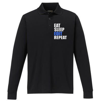 Eat Sleep Edit Repeat Editor Writer Journalist Reporter Performance Long Sleeve Polo