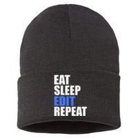 Eat Sleep Edit Repeat Editor Writer Journalist Reporter Sustainable Knit Beanie