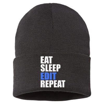 Eat Sleep Edit Repeat Editor Writer Journalist Reporter Sustainable Knit Beanie