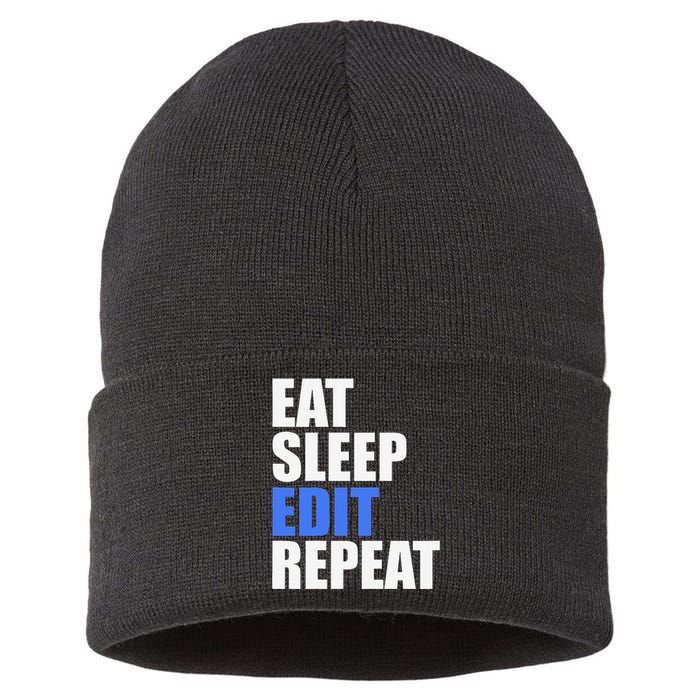 Eat Sleep Edit Repeat Editor Writer Journalist Reporter Sustainable Knit Beanie