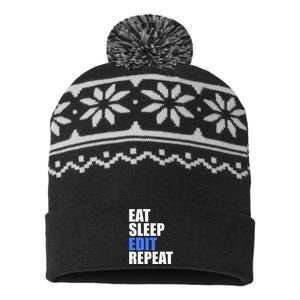 Eat Sleep Edit Repeat Editor Writer Journalist Reporter USA-Made Snowflake Beanie