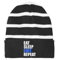 Eat Sleep Edit Repeat Editor Writer Journalist Reporter Striped Beanie with Solid Band