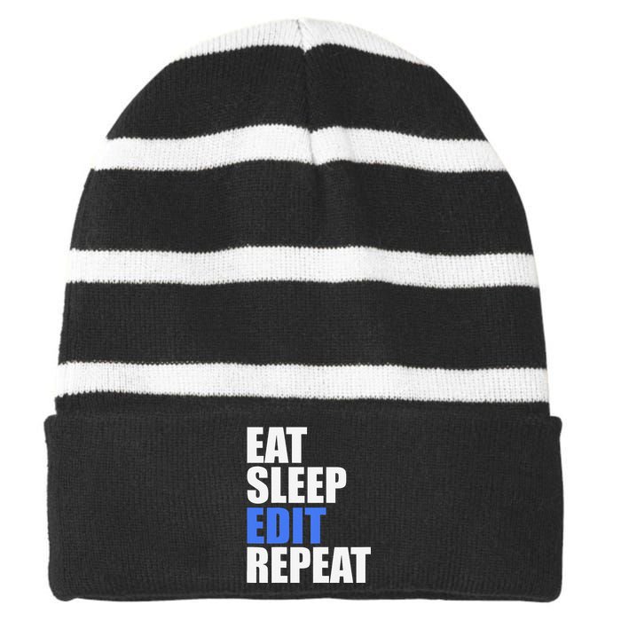 Eat Sleep Edit Repeat Editor Writer Journalist Reporter Striped Beanie with Solid Band