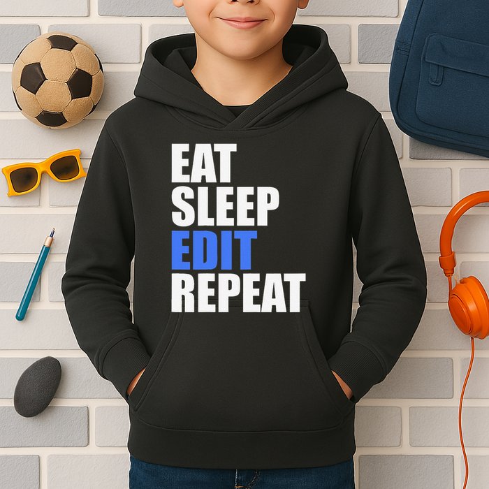 Eat Sleep Edit Repeat Editor Writer Journalist Reporter Kids Hoodie