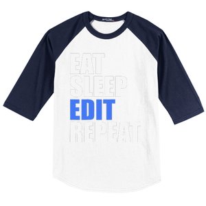 Eat Sleep Edit Repeat Editor Writer Journalist Reporter Baseball Sleeve Shirt